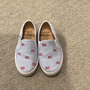 Janie and Jack Light Blue Slip-On Canvas Sneakers with Flag Embroidery 0286